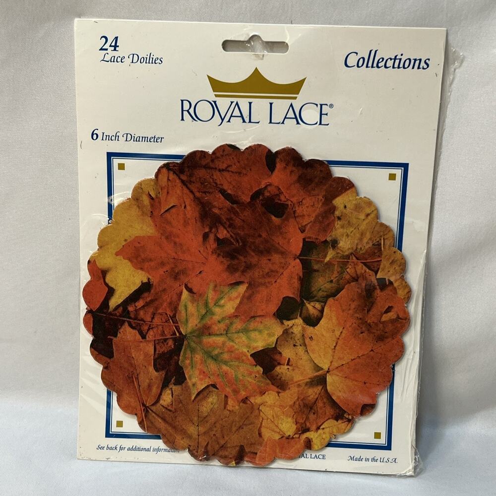 Vintage 1996 24 Lace Doilies Fall Leaves Paper 6” Thanksgiving Autumn Decor USA